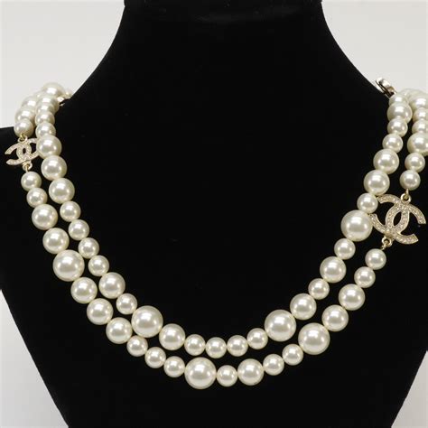 chanel double strand pearl necklace|chanel pearl long strand necklaces.